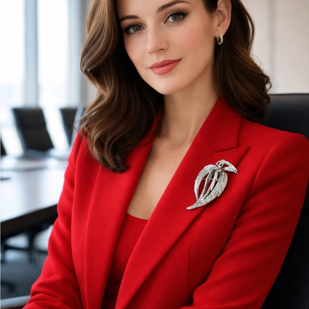 Elegant Silver Leaf Brooch